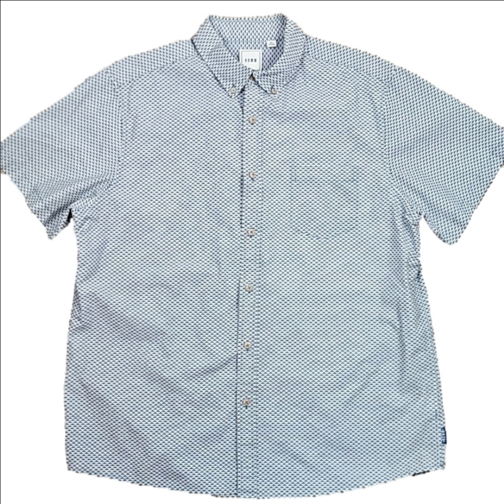 Rowm 100% Cotton Blue Geometric Print Short Sleeve Button Down Shirt Size XL